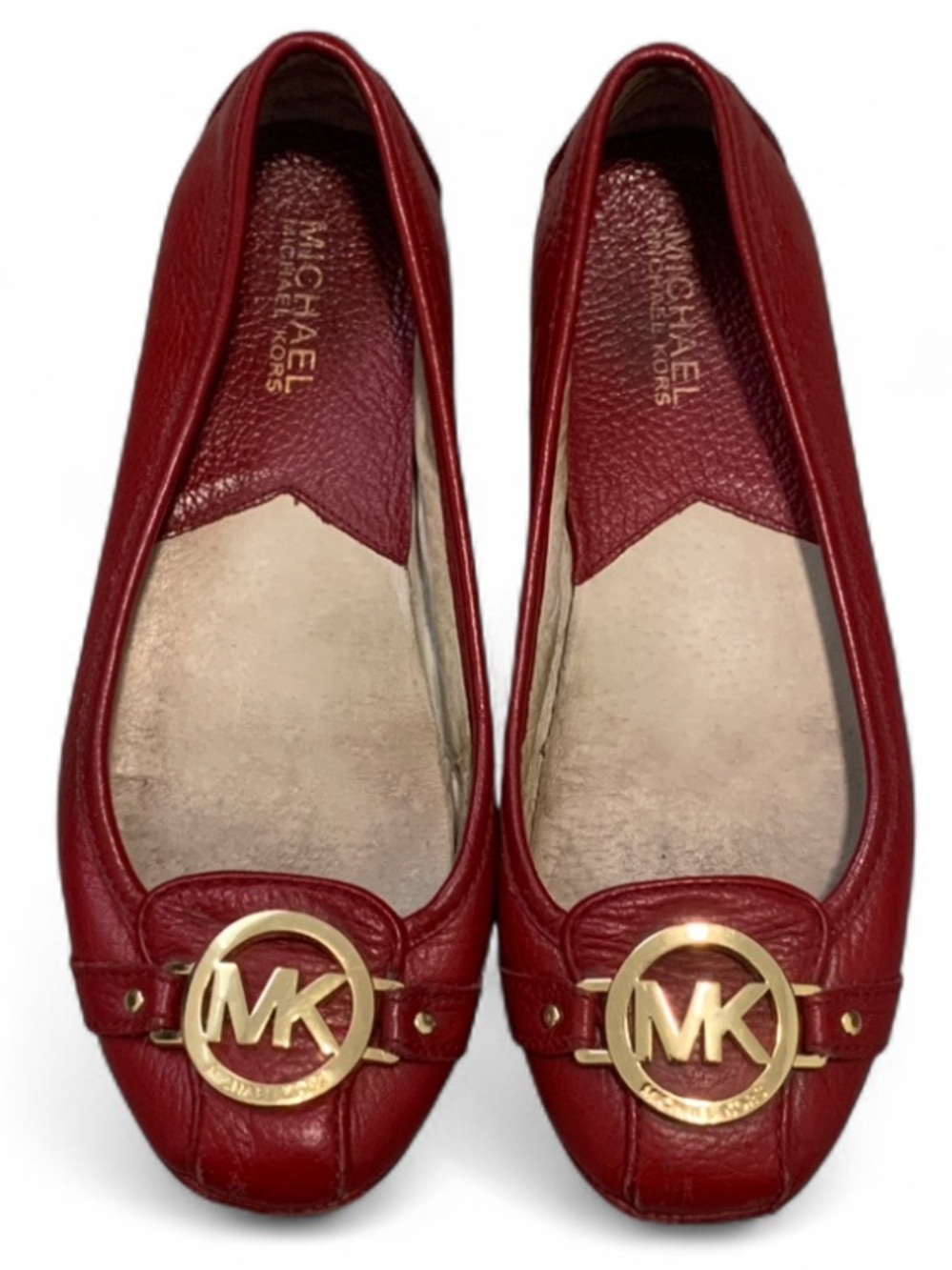 Michael Kors Girls Red Leather MK Logo Ballet Flats